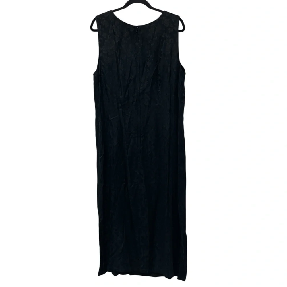 Vintage Sarah Elizabeth 1990s Black Rose Jacquard Sleeveless Rayon Maxi Dress - Picture 2 of 7